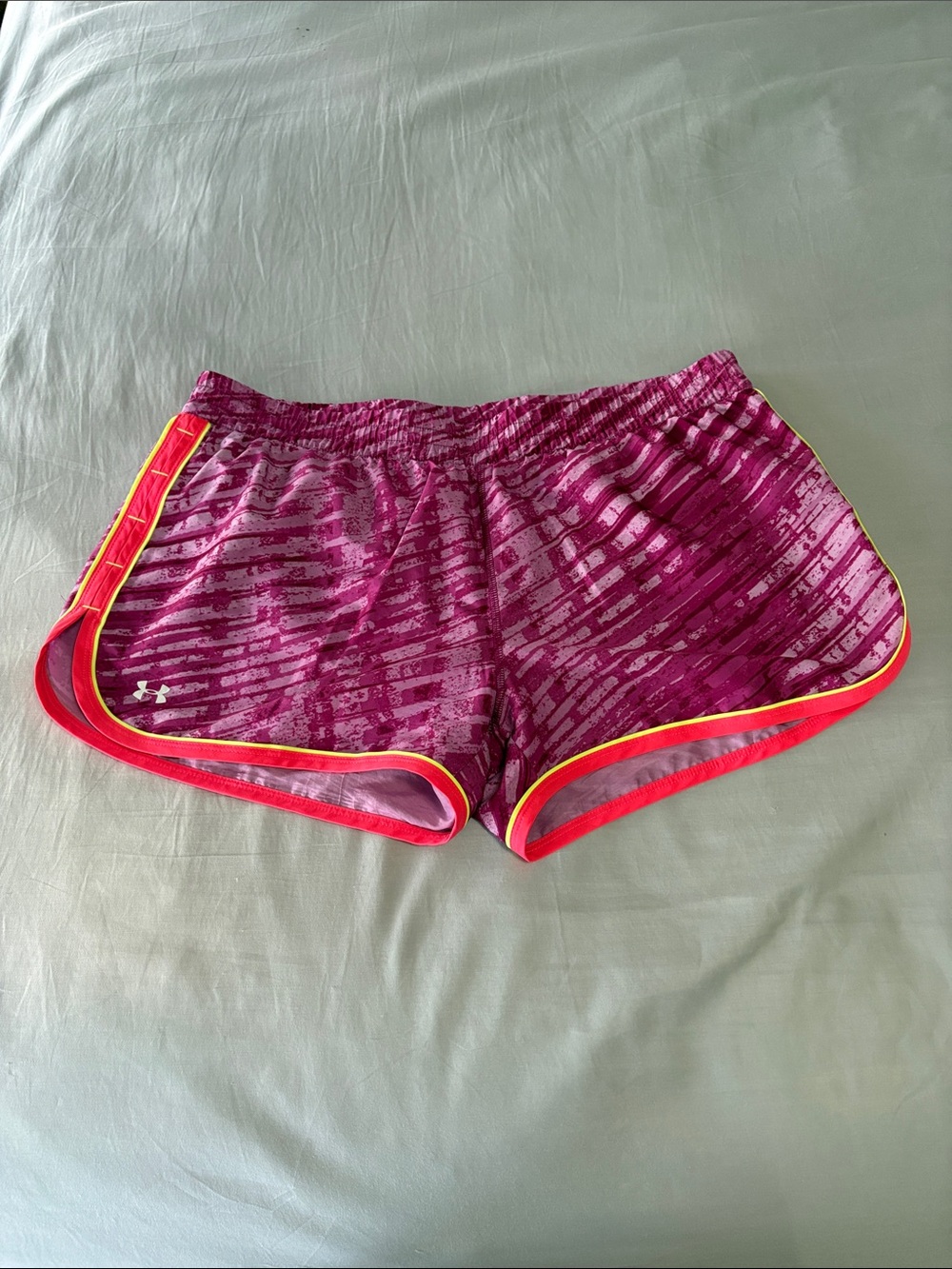 Under Armour HeatGear Pink Patterned Athletic Shorts with Neon Trim